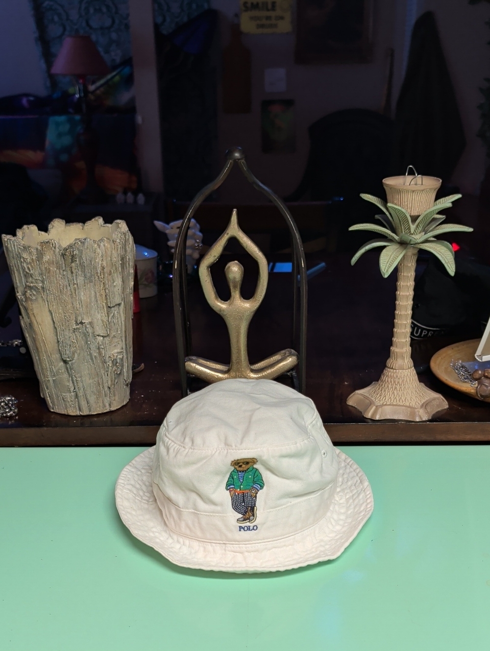 Polo by Ralph Lauren Cream Embroidered Bear Bucket Hat